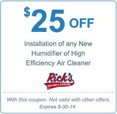 $25 off installation of any new humidifier of high efficiency air cleaner