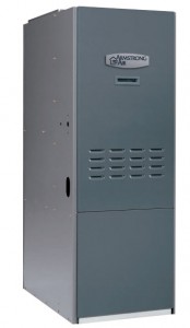 Gray Armstrong Air furnace on white background