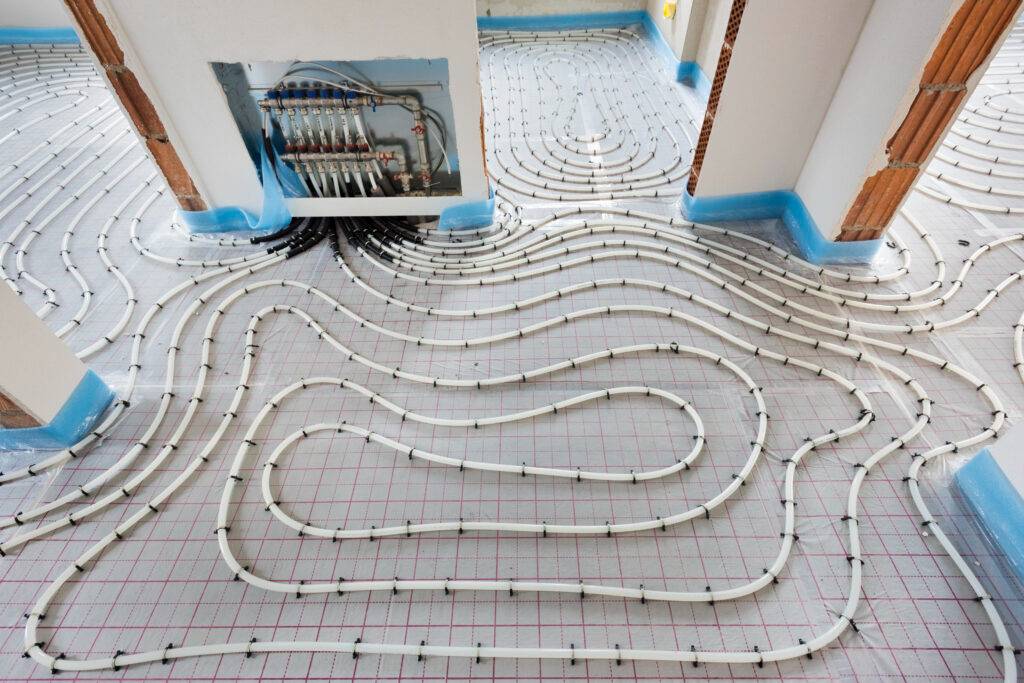 In-floor radiant heating system in home